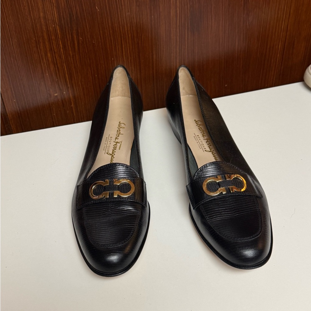 Salvatore Ferragamo Black With Gold tone logo Loafers - Picture 3 of 11